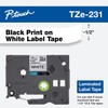 Brother TZE231 Laminated Labeling Tape, for TZ Models, 1/2-Inch, Black/White