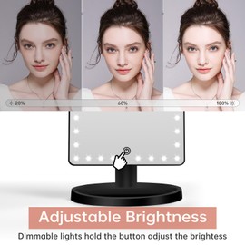 FUNTOUCH Large Lighted Makeup Mirror with Lights, Light Up Mirror with Small 10x Magnification for Desk, 360°Rotation Touch Screen,Brightness Adjustable Tabletop Cosmetic Vanity Make Up Mirror