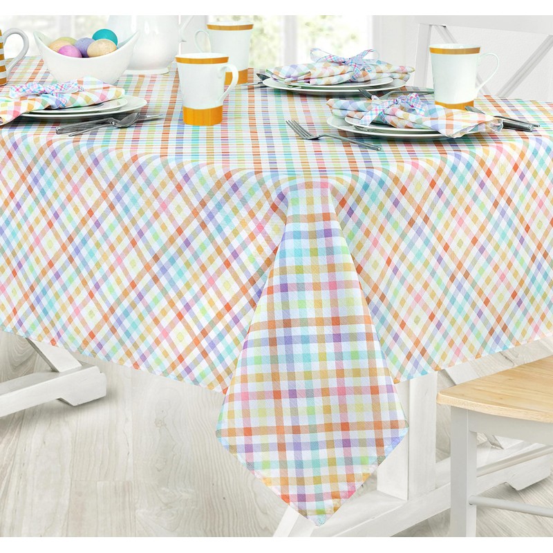 Newbridge Easter Sunshine Gingham 70 Inch Round Fabric Tablecloth, Indoor