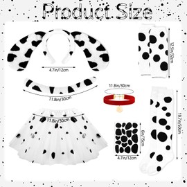 WGOCAUK 8 PCS Dalmatian Costume Kits Includes Dalmatian Ears Headband Tail Nose Velvet Choker Polka Dots Tutu Gloves Tights Stickers for 100th Day of School Party Dalmatian Dress Up