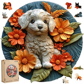Wooden Puzzle for Adults - 3D Vision Effect White Dog Wooden Puzzle 200 Pcs Unique Shape Advanced Wooden Jigsaw Puzzle, Wood Puzzles, Challenge Wooden Jigsaw Puzzle(11.1 x 11.2 in)