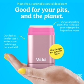Wild Wild - Refillable Deodorant Starter Kit with Pink Case and Fresh Cotton & Sea Salt Scented Refill 1.4oz - Aluminum Free - Long Lasting Protection - Vegan