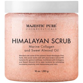 MAJESTIC PURE- Exfoliante corporal con sal rosa del Himalaya, colágeno y aceite de almendras dulces | Exfoliante corporal para la piel
