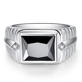 Yaresul 5.3 ct 8 x 10 mm Men's Rectangle Cut Black Onyx / Emerald Ring Obsidian Ring for Men White Cubic Zirconia 925 Sterling Silver Rings for Men Wedding Ring Size 52.2 (16.6) - 67.2 (21.4),