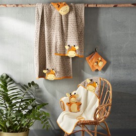 Erwin Müller Children's Wash Mitt 2-in-1 Giraffe Walk Terry Light Brown/Natural Size 25 x 23 cm - Soft, Absorbent, Durable, with Hanging Loop