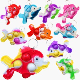 HOZKEAP 10 Packs Bulk Fish Fidget Bubble Mini Pop Keychain， Birthday Party Favors Supplies Classroom Summer Student Gifts