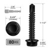 80 PCS #12 x 1-1/2" Sheet Metal Screws, Black Hex
