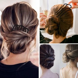 8 Piece Hair Side Combs Hair Fork Clip Bun Updo Hair Sticks French Twist Hair Tool, U Shaped Teeth Metal Hair Combs for Women Vintage Hair Styling Hair Accessories(Black) (R)