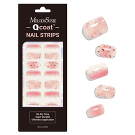 MelodySusie Qcoat Fully Cured Gel Nail Strips (Pink White Glitter) - UV Free Nail Polish Strips, Salon-Quality, Long Lasting Gel Nail Stickers, Includes 22 Nail Wraps, 2 Prep Pads