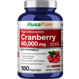NusaPure Cranberry Capsules, 1200 mg, 180 Veg Capsules (Non-GMO, Vegan)