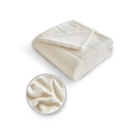 Dual-Sided Faux Rabbit Fur Throw Blanket, 50" x 60", Cream