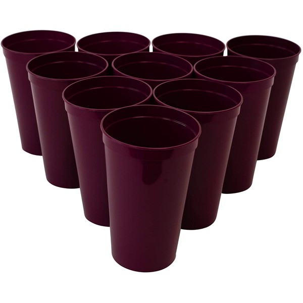 CSBD Stadium 22 oz. Plastic Cups, 10 Pack, Blank Reusable Drink Tumblers for Parties, Events, Marketing, Weddings, DIY Projects or BBQ Picnics, No BPA (Maroon)