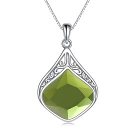 Yafeini Drop Chain, Sterling Silver, Vintage Filigree, Natural Stone Drop Pendant, Necklace, Jewellery Gifts for Women, Girls, Sterling Silver