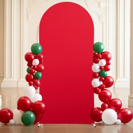 6.6FT Red Arch Cover - Spandex Fitted Wedding Arch Stand Covers Round Top Chiara Arch Backdrop Cover for Birthday Party Banquet Photo Background Decoration