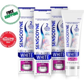 Sensodyne Clinical White Toothpaste, Whitening for Sensitive Teeth, 3.4 Oz X 3