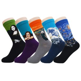 SoxEra Famous Paintings Printed Whimsical Socks - Casual Crew - LIKE FINE ART, WEAR FINE ART - 5 Pairs (Plastic Ziplock Package)