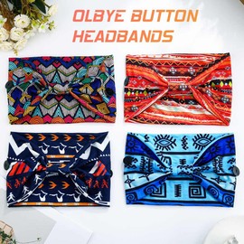 Olbye Wide Buttons Headband Nurse African Head Wraps Face Mask Headbands Elastic Knotted Turban Hairbands Workout Yoga Hair Scarfs Nursing Boho Hair Accessories for Women 4Pcs (Print C, 5.9 * 9.8'')