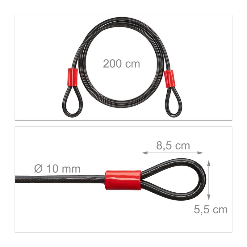 Relaxdays Loop Cable 2 m for Bicycle & Luggage, Coated