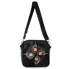 SILKAREA Crossbody Purse for Women Small Crossbody Bags Trendy Embroidered Velvet Shoulder Handbags with Adjustable Strap (Black)