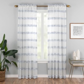 Vue Sheer Bedroom-Kyoto 52" x 95" Light Filtering Rod Pocket Single Window Panel Curtain Living Room, 52 in x 95 in, Indigo