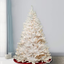 National Tree Company Pre-lit Artificial Christmas Tree | Includes Pre-strung White Lights and Stand | White With Silver Glitter | Winchester White Pine - 7 ft