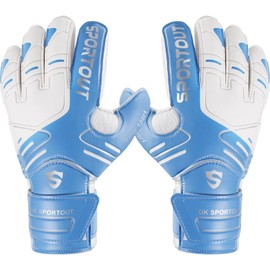 Sportout Goalkeeper Gloves, Football Gloves with Fingersave, Goalkeeper Gloves Children, Men with Non-Slip 4 mm Latex, Goalkeeper Gloves for Children, Adults and Teenagers (Blue, 6)