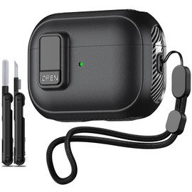 Inesore Compatible with AirPods Pro 2nd Generation Case,（with Lock Clip） Carbon Fiber Design Protection Case for Airpods Pro 2nd/1st Gen (2023/2022/2019) with Lanyard/Cleaning Pen - Balck