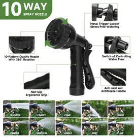 Garden Hose 50 ft, 304 Stainless Steel Garden Hose with 10 Functions Nozzle, Metal Heavy Water Duty Hose for Yard and Outdoor, No Kinks, Flexible Hose, Puncture Proof, Pet Proof