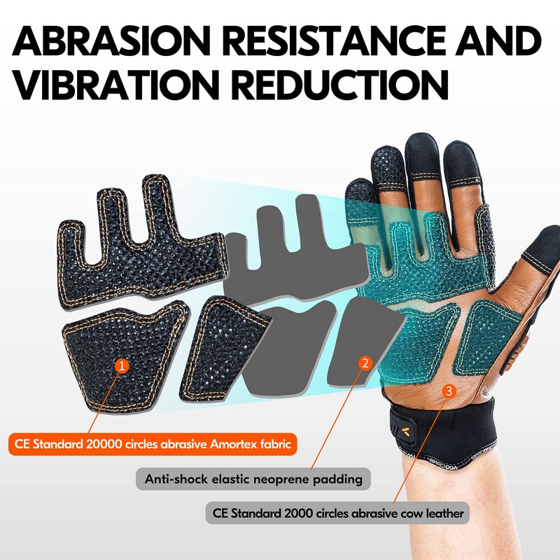 Vgo 1Pair Safety Leather Work Gloves,Mechanics Gloves,Impact Gloves,Anti-Vibration Gloves,Rigger Gloves,Heavy