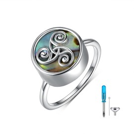 Eternity Celtic Knot Urn Ring for Ashes 925 Sterling Silver Abalone Shell Urn Ring Memorial Keepsake Cremation Rings for Women (Ring Size-10)