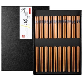 MELLIEX 10 Pairs of Chopsticks Japanese Bamboo Chopsticks Reusable Washable Chopsticks Set with Black Gift Box for Asian Tableware, Fish