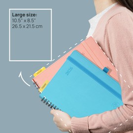 POPRUN Diary 2026 Week to View Large (26.5x21.5 cm) Soft Cover Spiral Diary 26 Appointment Vertical Weekly Work Planner, Monthly Tabs, 100GSM Paper (Pink)