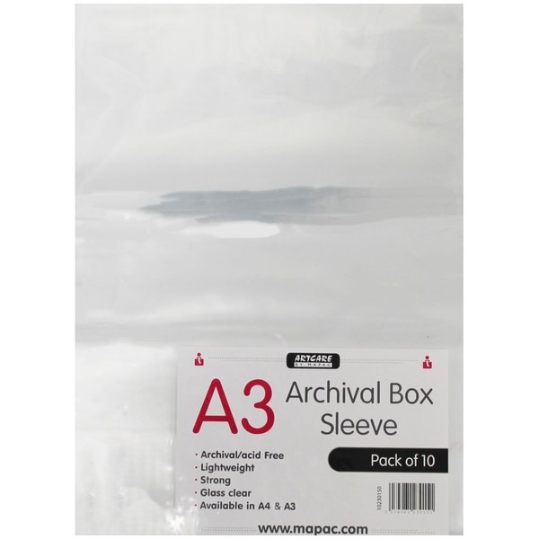 Artcare 15142001 45.5 x 0.1 x 35.5 cm A3 Synthetic Material Archival Unpunched Box Sleeves, Pack of 10, Clear