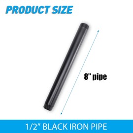 1/2" x 8" Black Painted Iron Pipe, Home TZH 10 Pack Black Paint Finish Threaded Pipework of metal for DIY Project/Furniture/Shelving Decoration (10, 8")