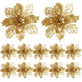 Funny house Poinsettia Christmas Tree Decoration Glitter 12 Pieces Christmas Tree Decoration Artificial Christmas Flowers Decoration for Christmas Tree Christmas Wreath Ornaments