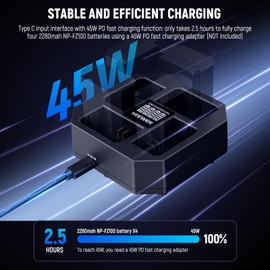Neewer 4 Channel NP-FZ100 Charger Compatible with Sony A7 IV A9iii A1 A7R V A7Cii A6700 ZV-E1 FX3 FX30, 45W PD Fast Charging NP-FZ100 Battery Charger with Battery Display, 45W USB C PD Cable, NW-Z4
