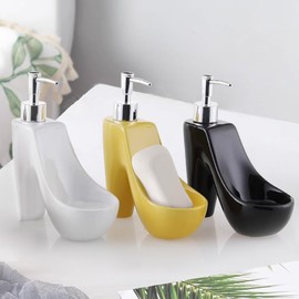 WAYUTO High-Heeled Shoes Shaped Soap Dispenser Ceramic Dish Soap Dispenser with Sponge Holder Liquid Soap Dispenser for Kitchen or Bathroom Black