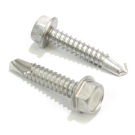 Bolt Dropper No. 8 x 1-1/2" Stainless Hex Washer Head Self Drilling Screws, 100 pc, 410 Stainless Steel Self Tapping TEK, No. 2 Point, Plain Finish