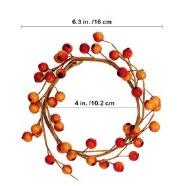 4 Pack Fall Candle Rings with Artificial Orange Berries Mini Berry Twig Wreath Candle Wreath Berry Rings 6" Wide for Thanksgiving Fall Wedding Rustic Seasonal Decoration