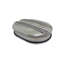 12" Classic Finned Polished Aluminum Oval Air Cleaner W/Washable Filter Chevy V8