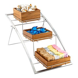 Restaurantware Eco 21 Inch x 15.25 Inch x 12.25 Inch Three-Tier Wire Market Basket Stand, Silver Iron, 1 Per Order