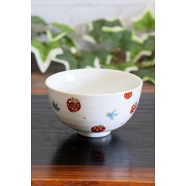 Waza no Kura Stylish Tableware, Kutani Ware, Rice Bowl, Strawberry, Small Bird, Pottery, Small Tea Bowl, High Quality, Brand, Japanese Tableware, Made in Japan, Birthday Gift, 60th Birthday Gift
