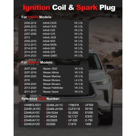 VANBOL Set of 6 Ignition Coil Pack UF550 & Iridium Spark Plug Compatible with Nissan Altima 2007-2018 Murano 2009-2023 Maxima Pathfinder Quest 350Z Infiniti QX60 FX35 Q50 Q70 EX35 FX35 G25 G35 V6 3.5L