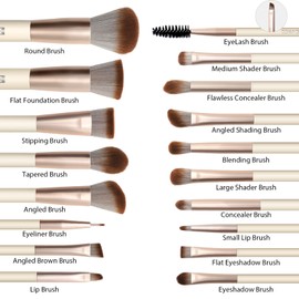 Makeup Brushes HEYMKGO Makeup Brush Set Professional 18 Pcs Make up Brushes with Travel Bag Premium Synthetic Foundation Powder Blush Blending Face Brush Eyeshadow Eyeliner Make Up Brush Kit
