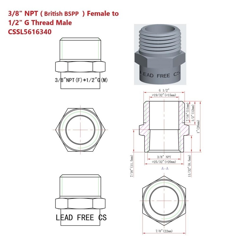 Cascada G Thread (British BSPP) to NPT Thread Pipe Fitting