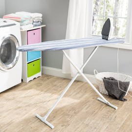 Ironing Board Full Size; Made in USA by Seymour Home Products (Blue Stripe) Bundle Includes Cover, Pad, and Silicone Iron Rest | Iron Board w/Steel T-Legs Adjustable from Tabletop up to 35" High