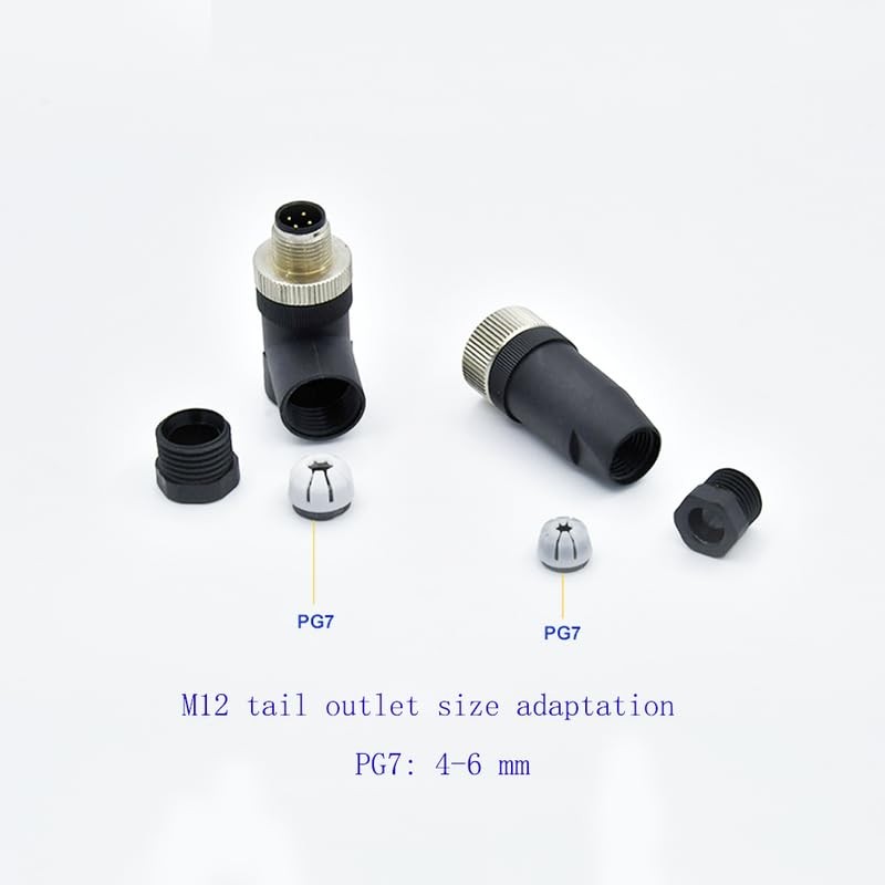 Pack of 5 M12 4-Pin Female Circular Connectors, On-site Mounted