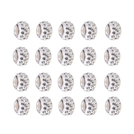 100 Pcs 12mm Rhinestone European Beads Faux Crystal Charm Bead Large Hole Hair Decor Beads Loose Spacer Beads for Jewelry Making White