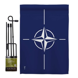 Americana Home & Garden GS140164-P3 NATO Flags of The World Nationality Impressions Decorative Vertical 13" x 18.5" Flag Set Metal Pole Hardware