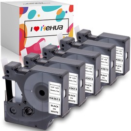 Hehua 43613 Replacement for Dymo Label Tape d1 6 mm x 7 m Black on White Pack of 5